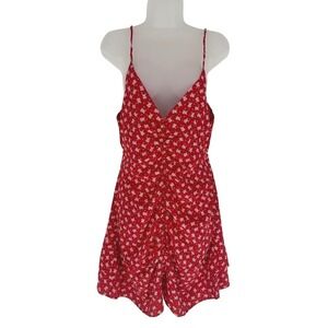 Lezat Red Floral Ruched Front Mini Dress Large Cutout Back Stretch Party Date